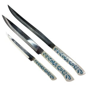 Vintage Cornflower Blue Japanese Serrated Surgical Steel Carving Utility Knives